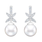 Diamond & Freshwater Pearl Dangle Earrings
